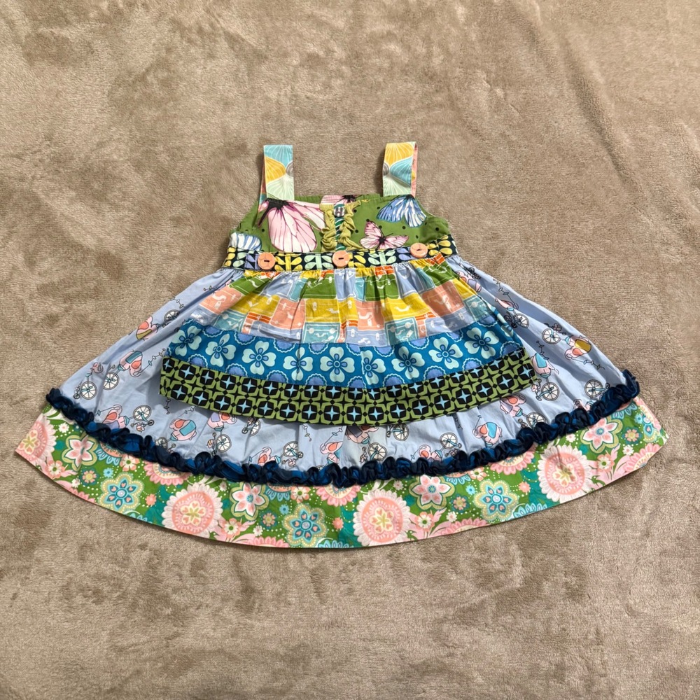 Matilda Jane Wonderful Parade Tiered Apron Dress 18M Multi Pattern Ruffle Tie